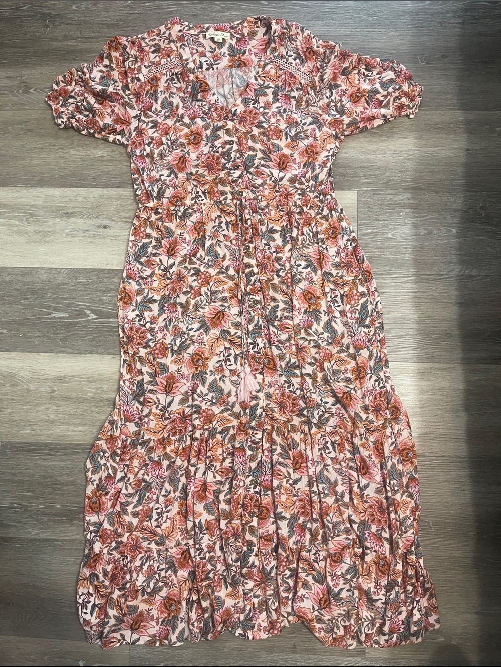 Floral Pink Tie-Waist Midi Dress